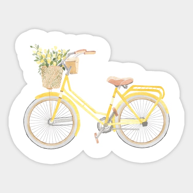 Yellow Bicycle Watercolour Painting Sticker by Flowering Words